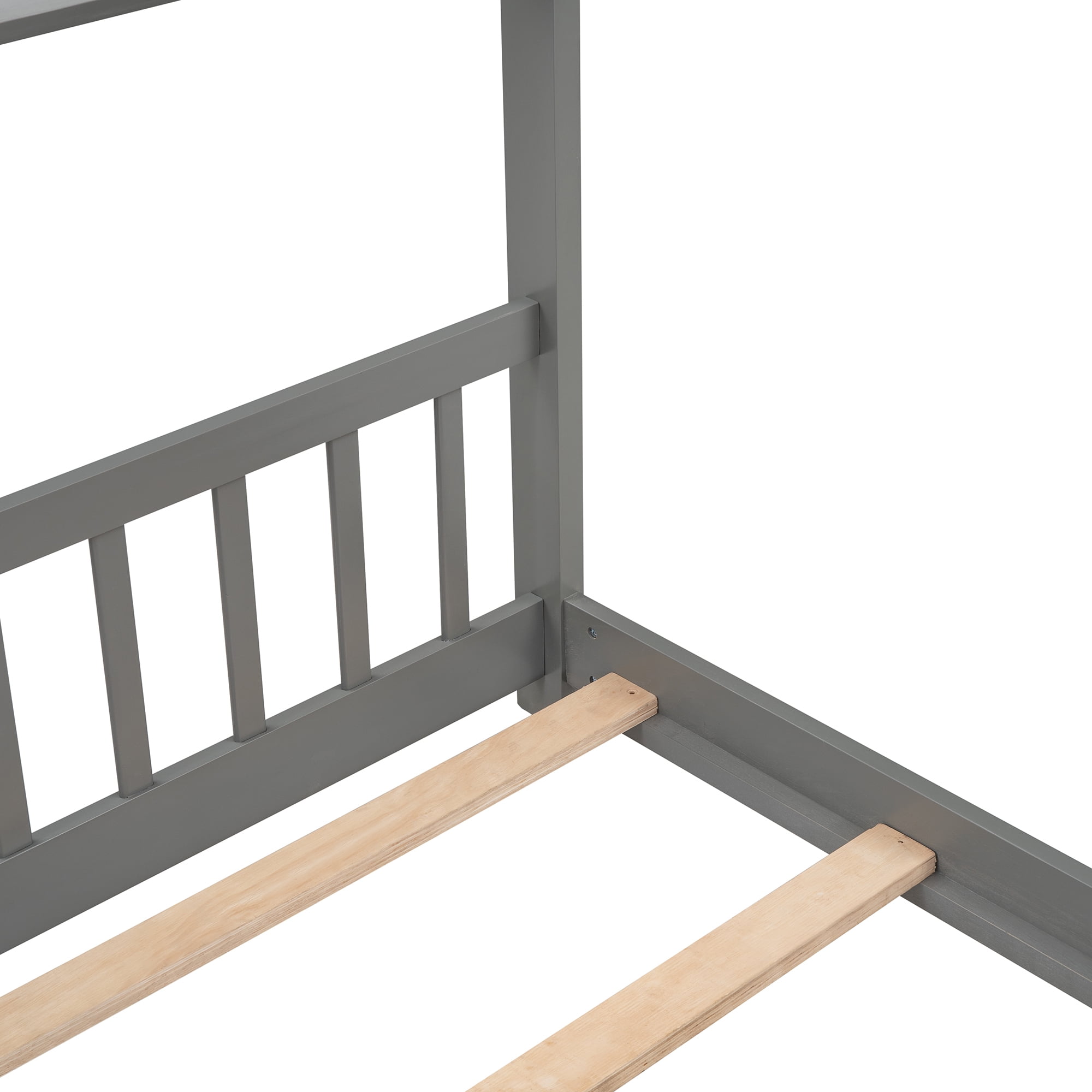 Leumius Full Size Wood House Bed for Kids,Montessori Floor Bed Frame with Headboard and Footboard,Playhouse Bed for Girls Boys(Full, Gray)