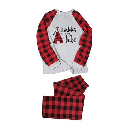 

Family Matching Clothing Pajamas Christmas Sleepwear Plaid Printed Long Sleeve Tee And Bottom Loungewear Matching Outfits Set