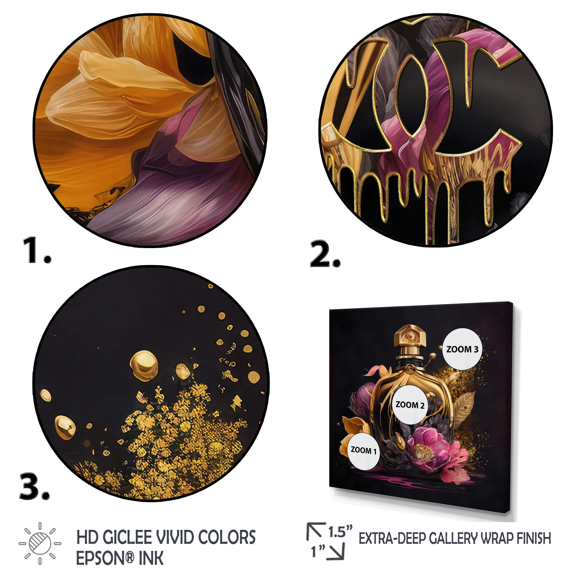 Designart Chic Black And Gold Perfume Bottle III Canvas Wall Art
