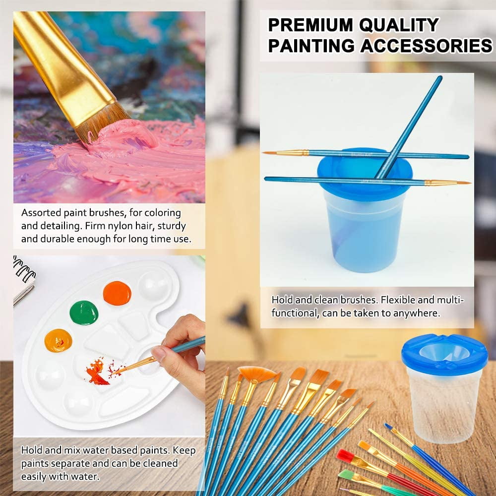 69 Pack Paint Set, Shuttle Art Art Set with 30 Colors Acrylic Paint, Wood Easel, Canvases, Painting Pad, Brushes, Palette, Smock & Storage Gag, Complete Paint Set for  everyone