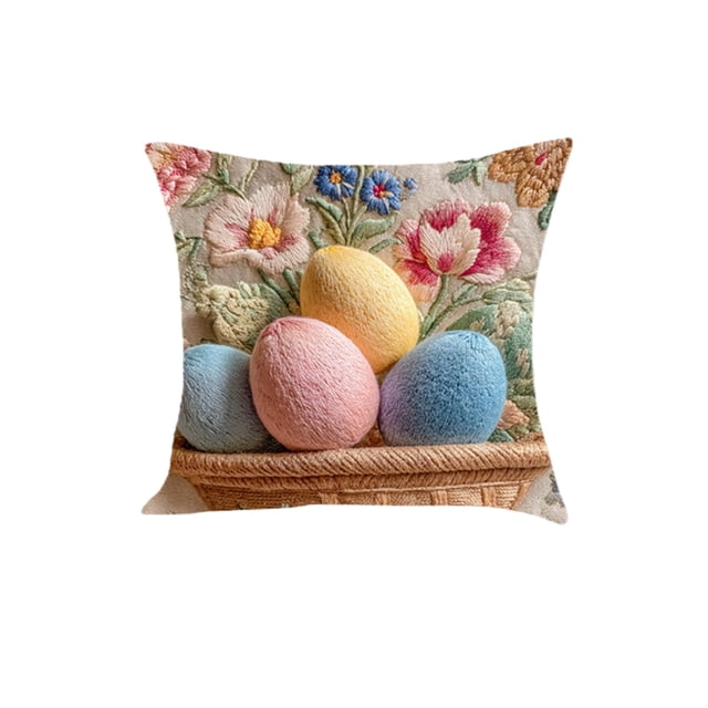 ERK Easter Decor Easter Embroidery Decorative Cover With 3D Print Floral Pattern For Sofa Couch Bedroom