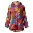 thumbnail image 1 of Chaqueta con capucha de lana para mujer Abrigo suelto con botones y bolsillos con estampado vintage Tomshoo 5X-grande, 1 of 7