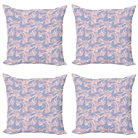 Ambesonne Tropical Throw Pillow Cover 4 Pack, Palm Leaves Soft Tones, 20", Pale Pink Blue Cream