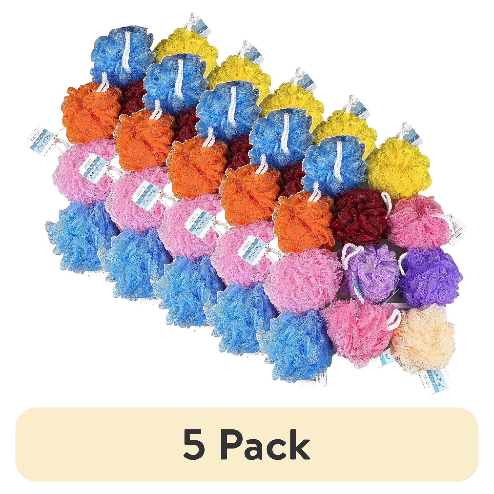 (5 pack) Bath Body Sponge, Soft Mesh Material for Gentle Exfoliation, Color May Vary