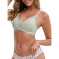 thumbnail image 4 of INSPIRE CHIC Women's Lace Trim Plunge Wireless Push Up Everyday Bras Spaghetti Straps Lightweight No Show Triangle Bra M Light green, 4 of 4