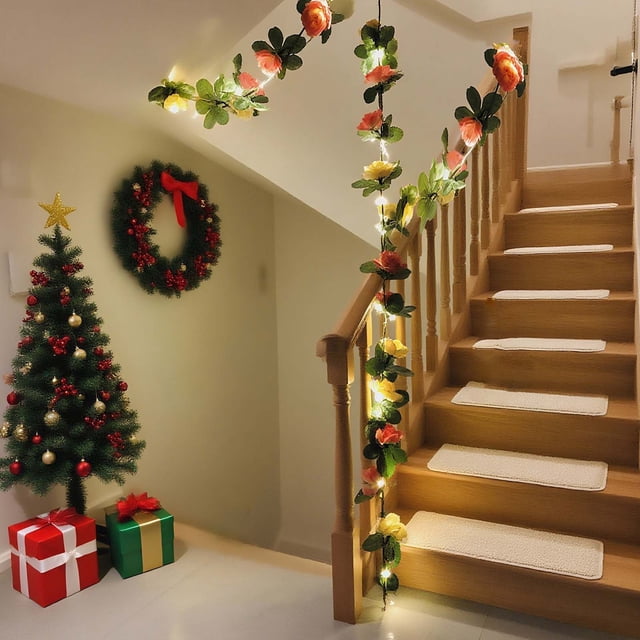pstuiky Guirnalda de luces de ratán rosa para Navidad, bodas, fiestas, ventanas y jardines