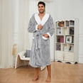 thumbnail image 2 of Vulcanodon Mens Robe with Hood,Full Length Plush Robe for Men Contrast Thick Fleece Bathrobe (Light Grey, Large-X-Large), 2 of 6