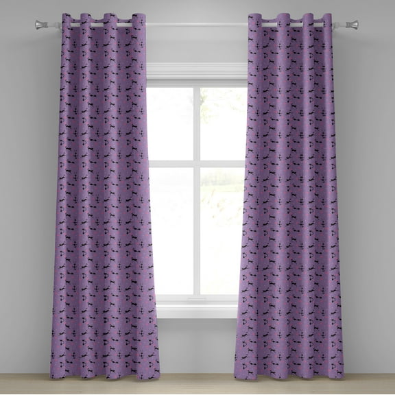 Ambesonne Cat Grommet Curtain, Funky Funny Romantic Hearts, 50" x 96", Lavender Pink Black