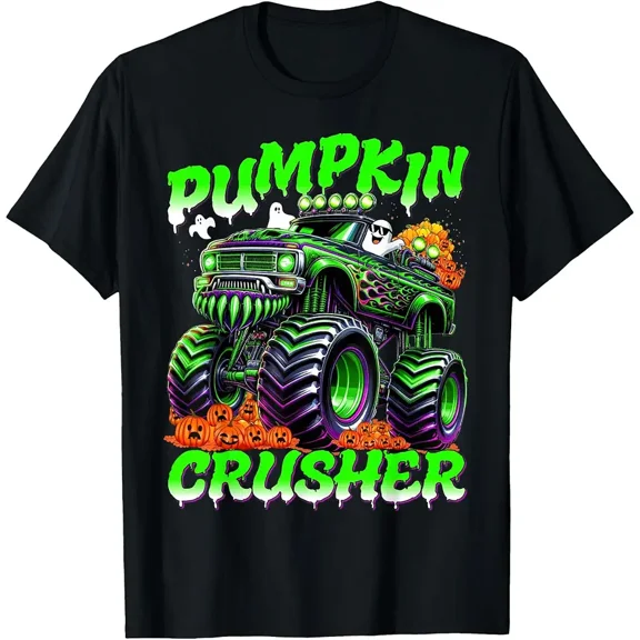 Pumpkin Crusher Monster Truck Ghosts Halloween for Boys T-Shirt