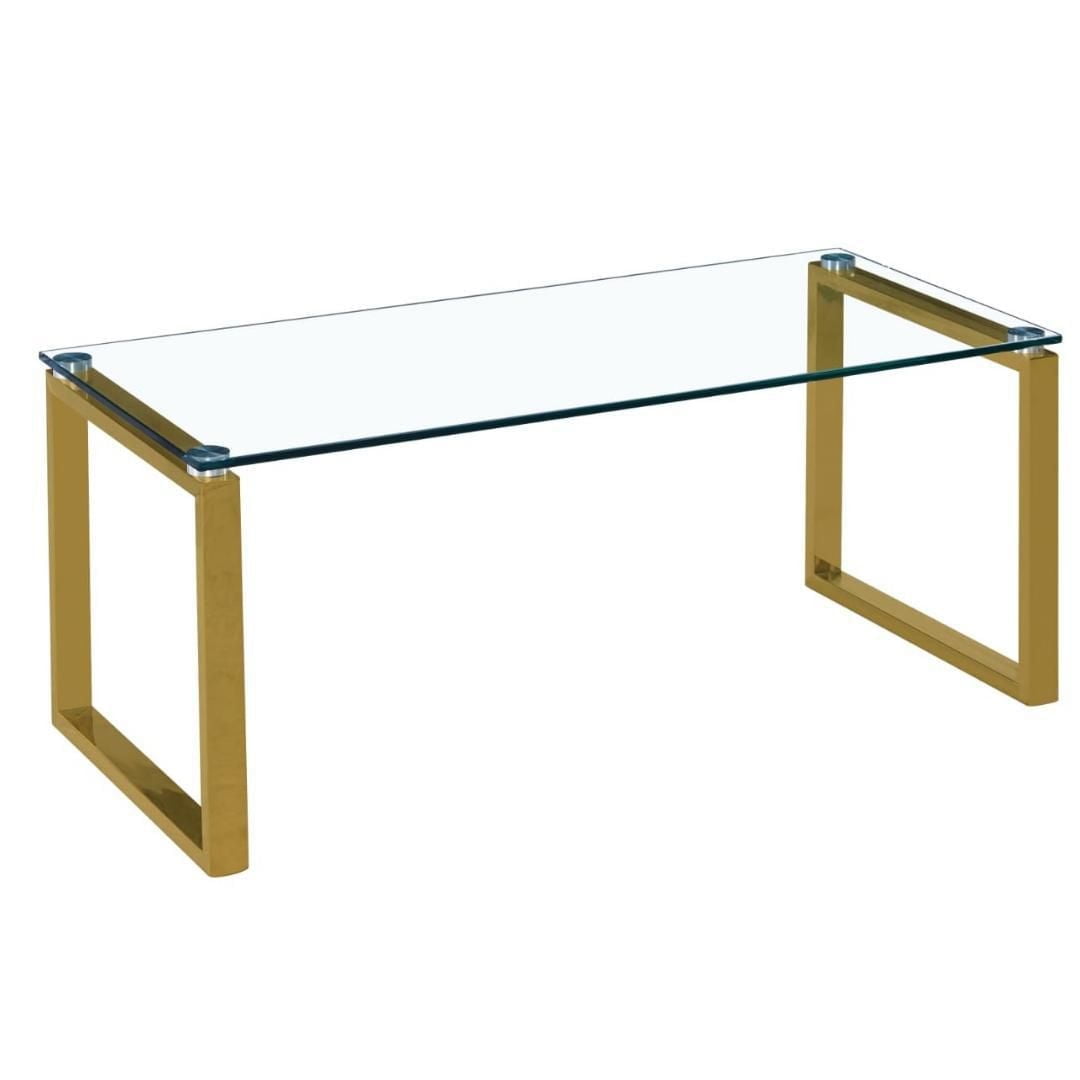Gyna Large Coffee Table – Elegant Glass Top with Shiny Gold Legs, Modern Design