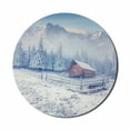 thumbnail image 1 of Winter Mouse Pad for Computers, Old Farmhouse in Snow Mountains and Frosted Forest Rustic Life Photography, Round Non-Slip Thick Rubber Modern Mousepad, 8" Round, Caramel White Blue, by Ambesonne, 1 of 2