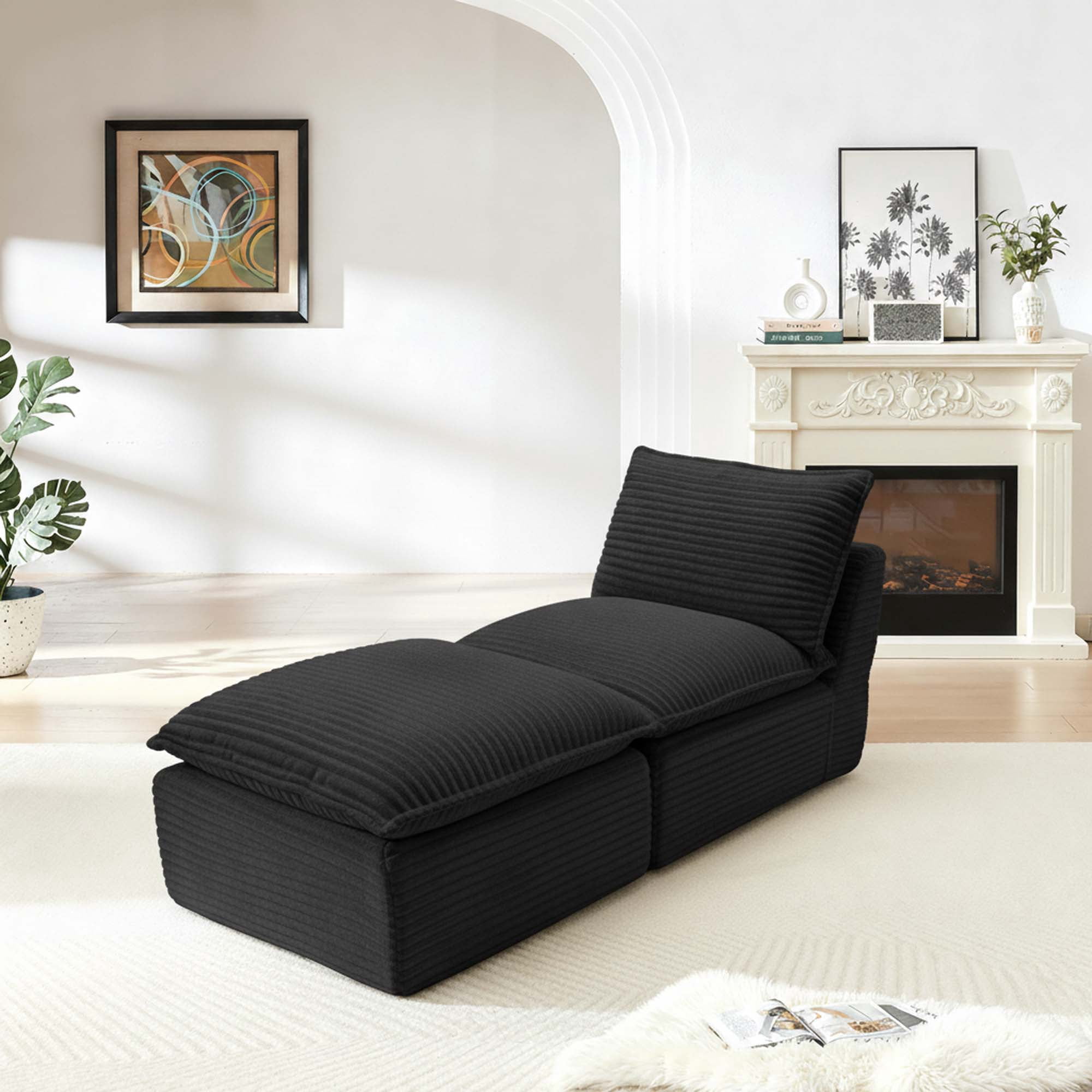 Miniyam 30.7" * 70"* 35.43" Corduroy Chaise for Sectional Sofa, Can be Freely Combined, Black