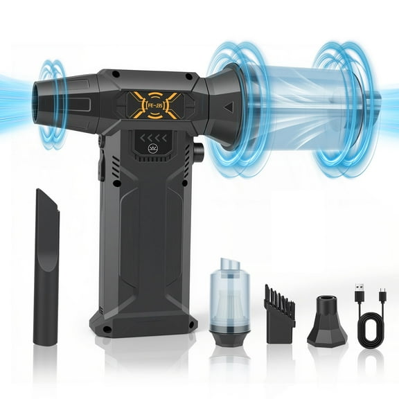 BAOKALER 280000RPM Air Duster, Brushless Compressed Air Duster for Blowing and Suction, 8AH Battery and LED Light, Adjustable Air Blower for Outdoors,Car,Home