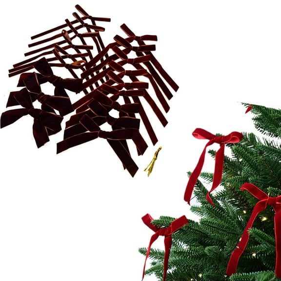 18Pcs Velvet Christmas Bows,Vintage Velvet Ribbon Bows,Handmade DIY Velvet Bow,Ribbon Christmas Tree Pendant,Velvet Bows Xmas Tree Ornaments,Crafts Holiday Decor for Gift Wrapping,Garland,Dark Brown