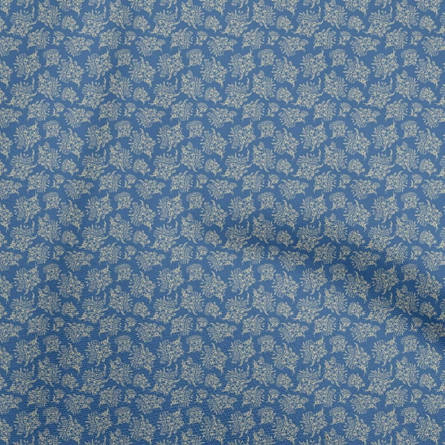 oneOone Polyester Spandex Medium Blue Fabric Toile Craft Projects Decor Fabric Printed By The Yard 56 Inch Wide