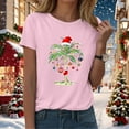 thumbnail image 6 of idosla Christmas Palm Tree Shirts for Women Funny Hawaiian Beach Tropical Xmas Top Short Sleeve Casual Graphic Print T Shirt (Pink, M), 6 of 8