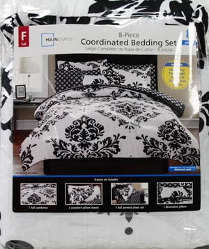 Mainstays Black 8 Piece Bed in a Bag Comforter Set With Sheets, Full