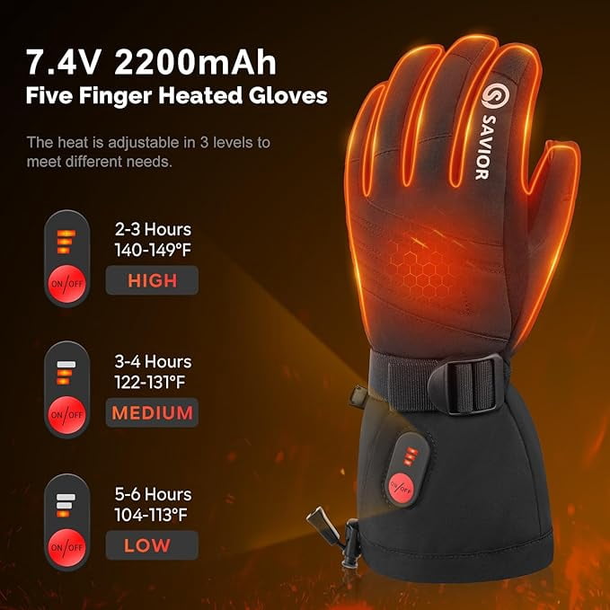 SAVIOR HEAT Heated Gloves for Men Heated Ski Gloves 6h Warmth 7.4V 2200mAh Battery Touch Screen Waterproof Non-Slip Skiing Working