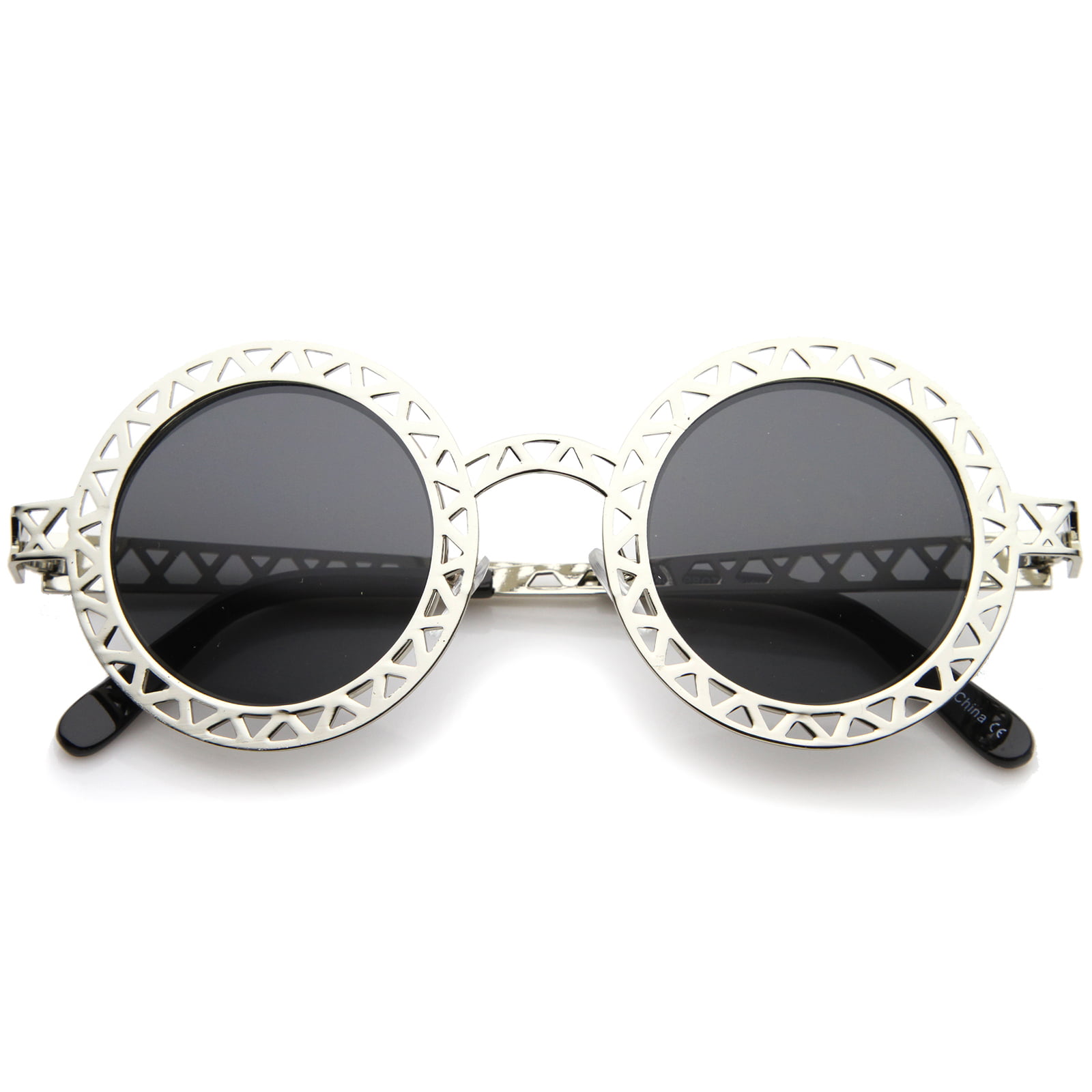 sunglassLA Unisex Retro Metal Cutout Frame Laser Cut Round Sunglasses (Gold  / Brown) - 44mm 