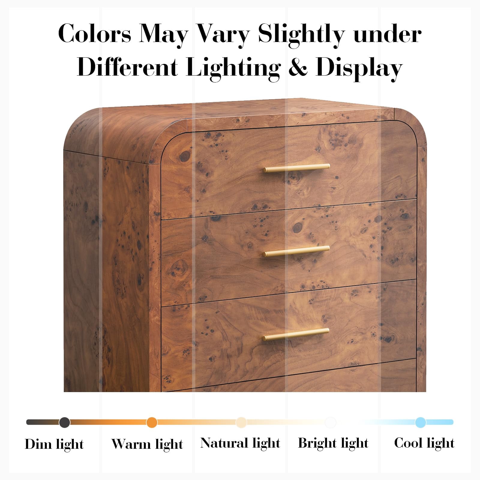 Vintagearth 5 Drawers Dresser for Bedroom, Curved 45.6" Tall FSC-certified Wood 1.18" Thick Board Dressers & Chests of Drawers for  Living Room, Hallway, Entryway, Dark Burl
