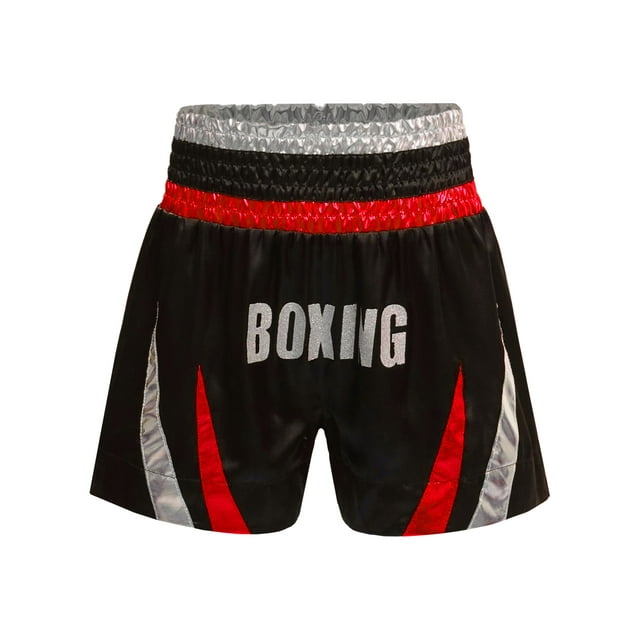 Yartina Kids Boys Shiny Boxer Shorts Color Block Metallic Side Split Satin Shorts for Boxing Training Red&Silver 12