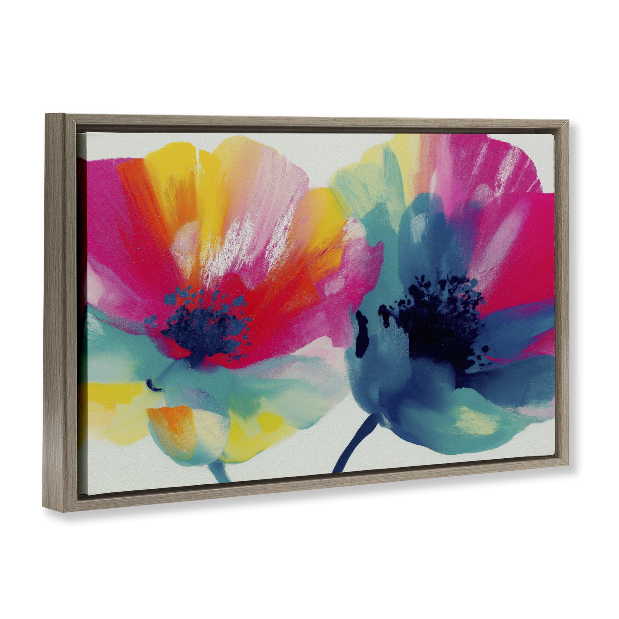 Stupell Industries Two Colorful Poppies Brown Framed Floater Canvas Wall Art, design by Chromatic Storm Studio