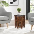 thumbnail image 5 of Homebia Designs Handcrafted Wooden Round Accent Table - Vintage Farmhouse Octagonal Side End Table with Intricate Carvings for Living Room, Bedroom, Entryway - 18x18 Inch - Burnt, 5 of 8