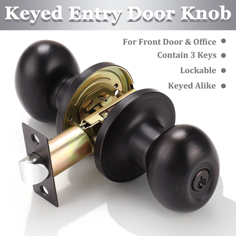 Gobrico 3-Pack Oval Keyed Alike Entry Door Knobs – Matte Black, Same Key For Exterior Doors, Thumb-Turn Lock
