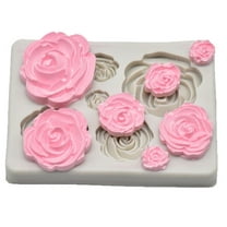 Meiiso Seven-Hole Rose Silicone Cake Fondant Mold White, Silicone Rose Candy Chocolate Molds, Seven Sizes of Rose Flower Cookie Gummy Molds