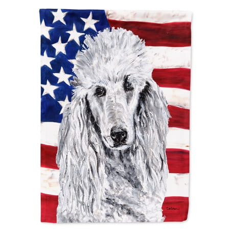 Carolines Treasures SC9631GF White Standard Poodle with American Flag USA Flag Garden Size Small multicolor