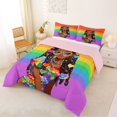 thumbnail image 2 of Castle Fairy Kawaii Black Girl Queen Comforter Set 3 Pieces,Retro Striped Pattern Comforter Sets Queen,Orange Violet Lime,1 Comforter and 2 Pillowcases, 2 of 6