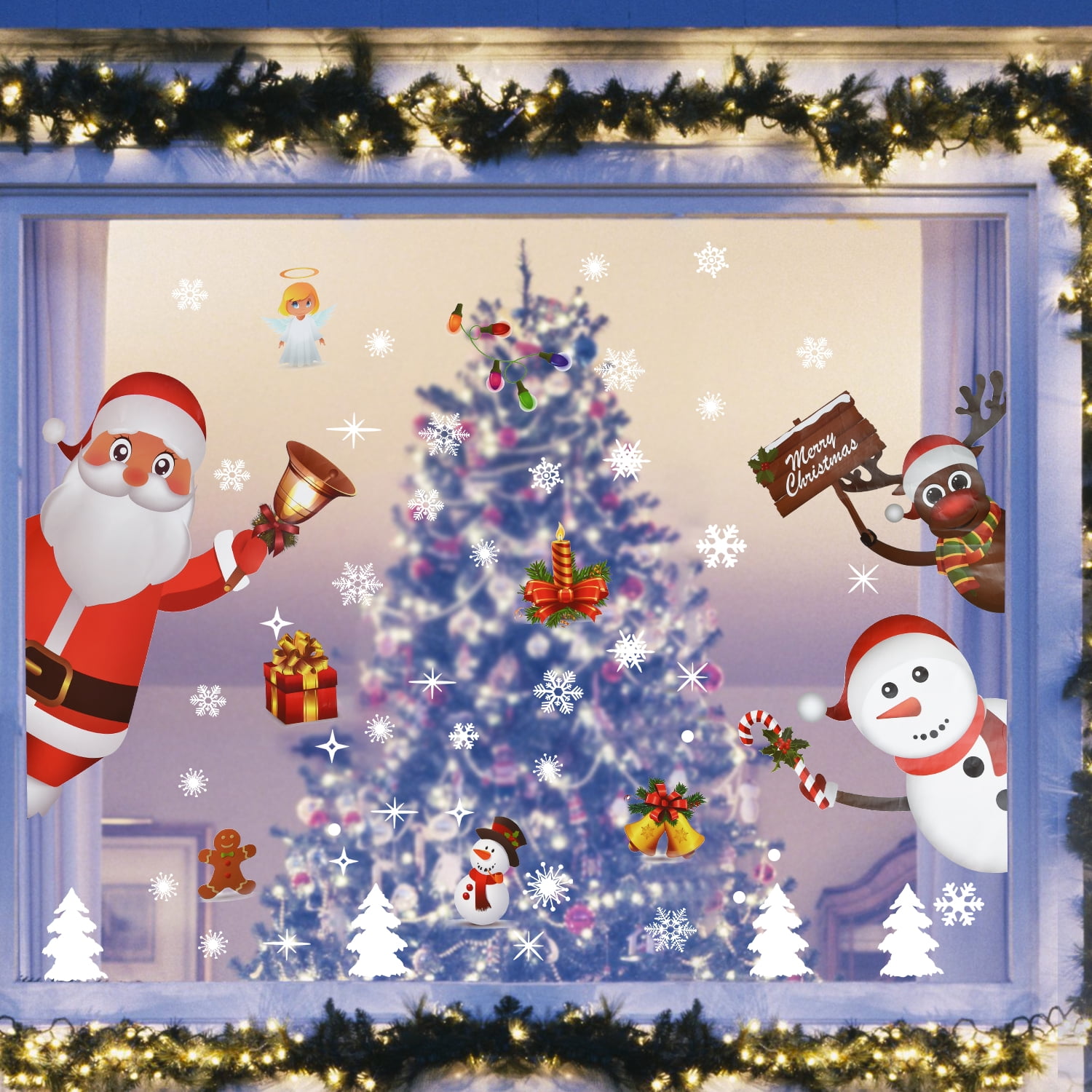 Cabilock 1 Set 8 Pcs Christmas Decals Christmas Shop Window Galss Removable DIY Stickers