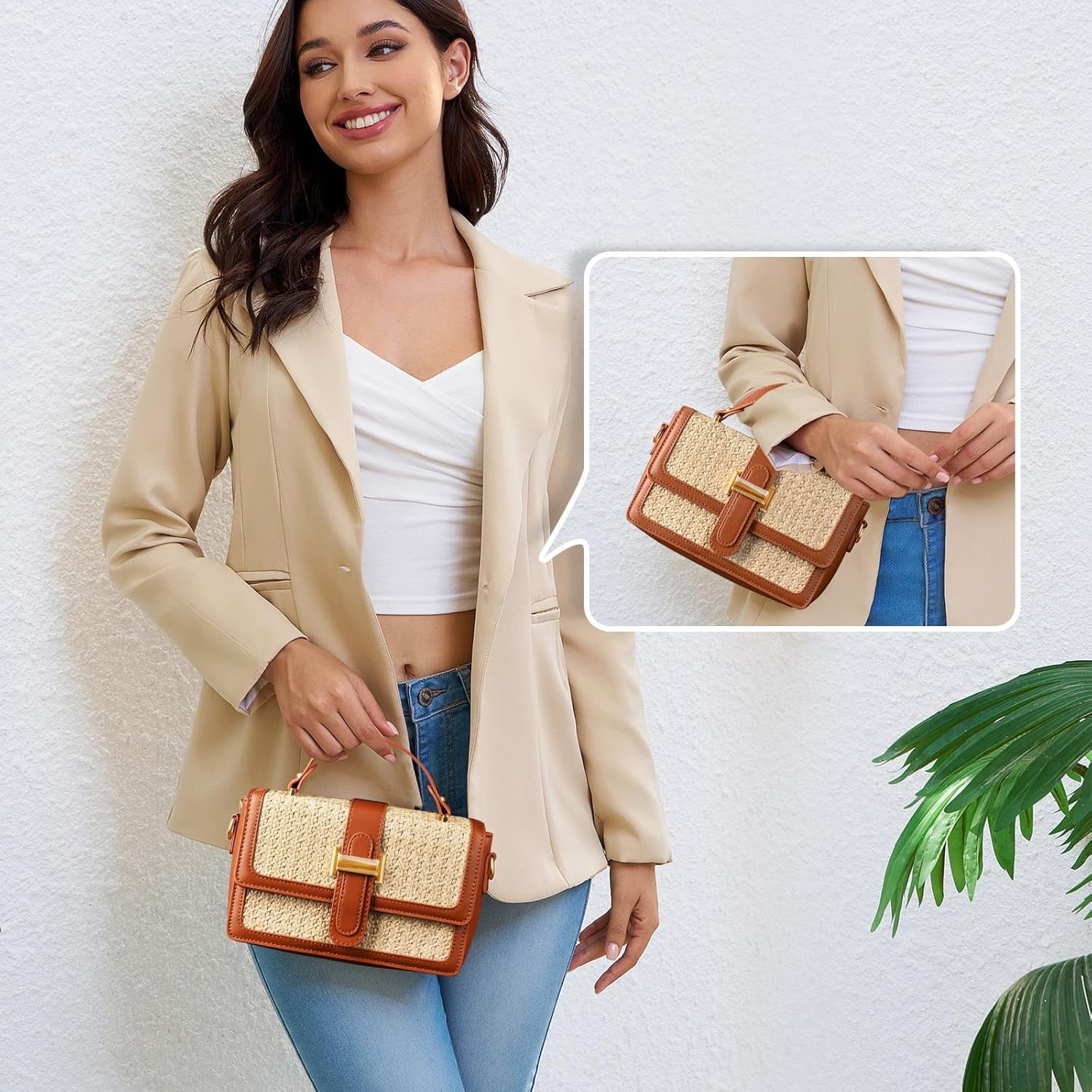 CAILDANL Straw Crossbody Bags for Women Summer Straw Clutch Bag Woven Beach Purse Vacation Handbags