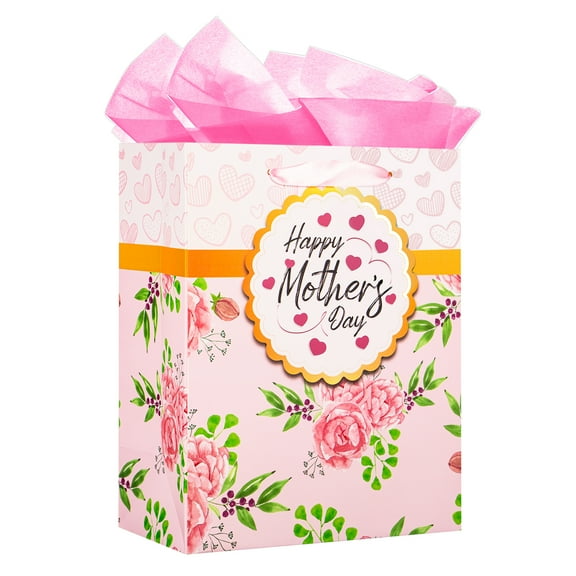 WaaHome Mothers Day Gift Bags for Mom 11.5" Happy Mothers Day Gift Bag with Tissue Paper Mother's Day Gift Bags with Handles Floral Mothers Day Gift Bags for Mom Grandma Aunt Wife Sister