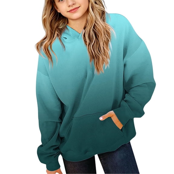 Cute Hoodies for Teen Girls Trendy Preppy Hooded Sweatshirts Oversized Long Sleeve Pullover Sweatshirt Girls Gradient Clothes
