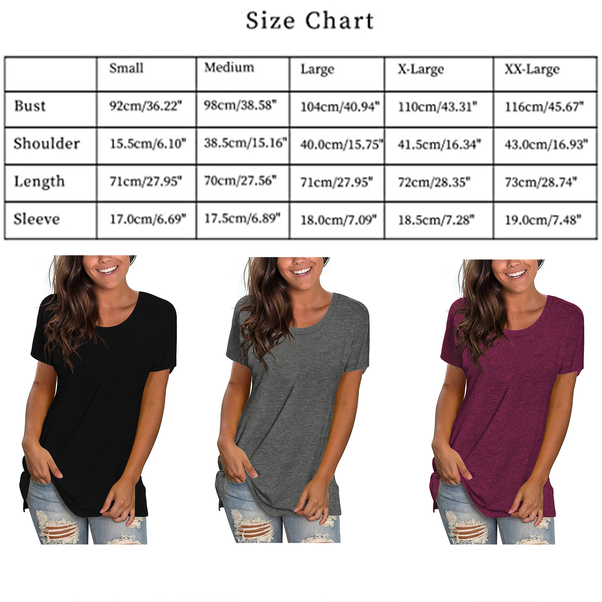 TEMOFON Womens Tops Crew Neck Tee Summer Casual Short Sleeve T Shirts Solid  Color Loose Tunic Blouse Top Red Wine