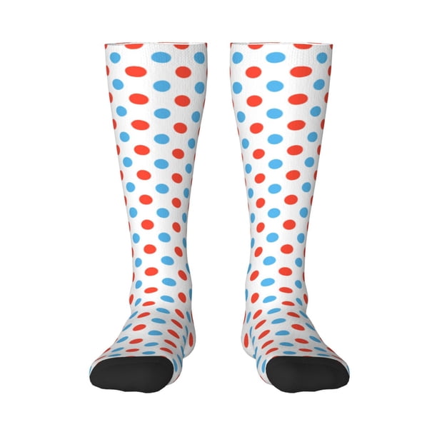 Fotbe Red Blue Polka Dots Calcetas Divertidas Estampadas para Hombre y Mujer, Calcetas de Algodón hasta la Rodilla para Caminar, Correr, Enfermería y Embarazo