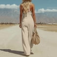 thumbnail image 4 of Hvogkswy Button Down Jumpsuits for Women Casual Sleeveless Wide Leg Romper with Pockets Comfy Loose Summer Beach Vacation Jumpsuit, 4 of 7