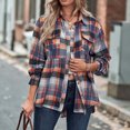 thumbnail image 2 of Feancey Women's Button Down Shirts Long Sleeve Plaid Shacket Lightweight Casual Gingham Shirt Dressy Trendy Going Out Blouses with Pockets Orange XL, 2 of 9