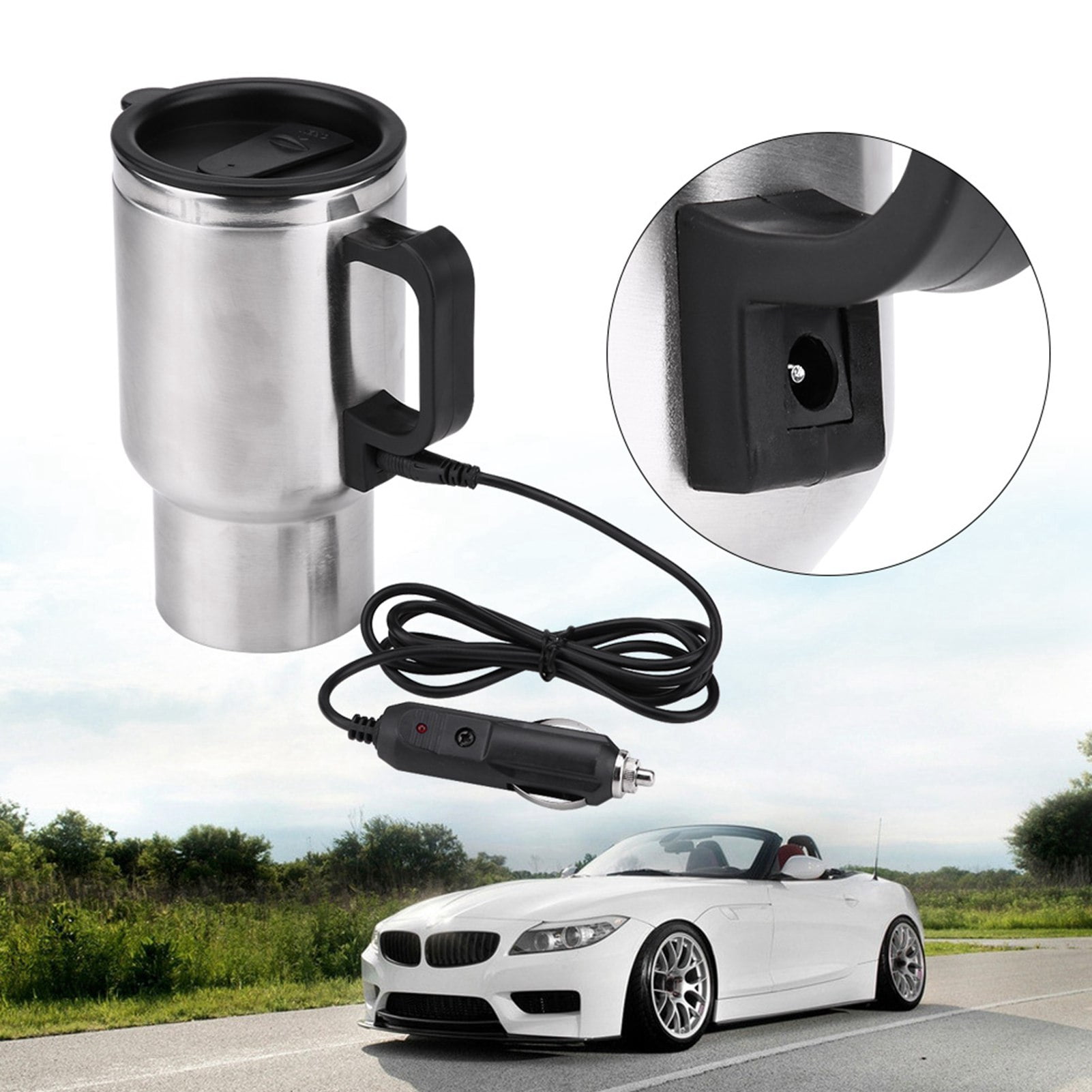 Electric Coffee Mug, Stainless Steel Spill-proof Water Kettle 12V 65 Warm Keeping 450ml For Car For Travel