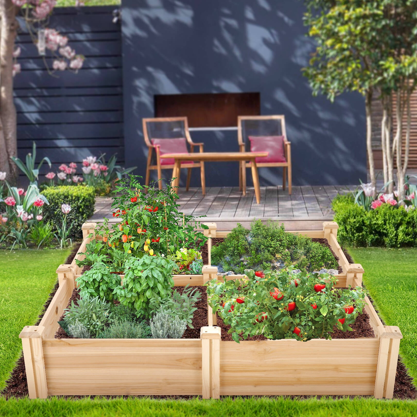 SEJOV 8x2x1ft Wooden Raised Garden Beds Outdoor Planter Box for Grass