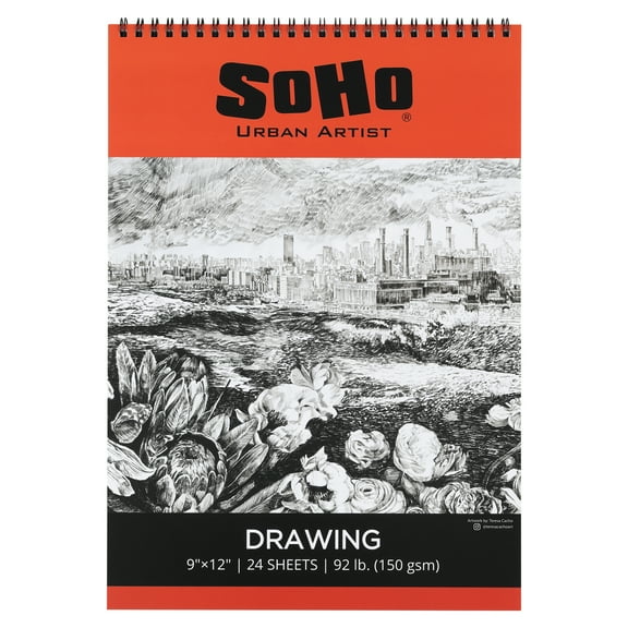 SoHo Urban Artist Softcover Drawing Pad - 9"x12" - 92 lb. (150gsm), Mixed Media Sketchbook, 24 Dual-Sided Sheets, Acid-Free, Wire-Bound, Micro-Perforated, Repeated Erasing & Reworking