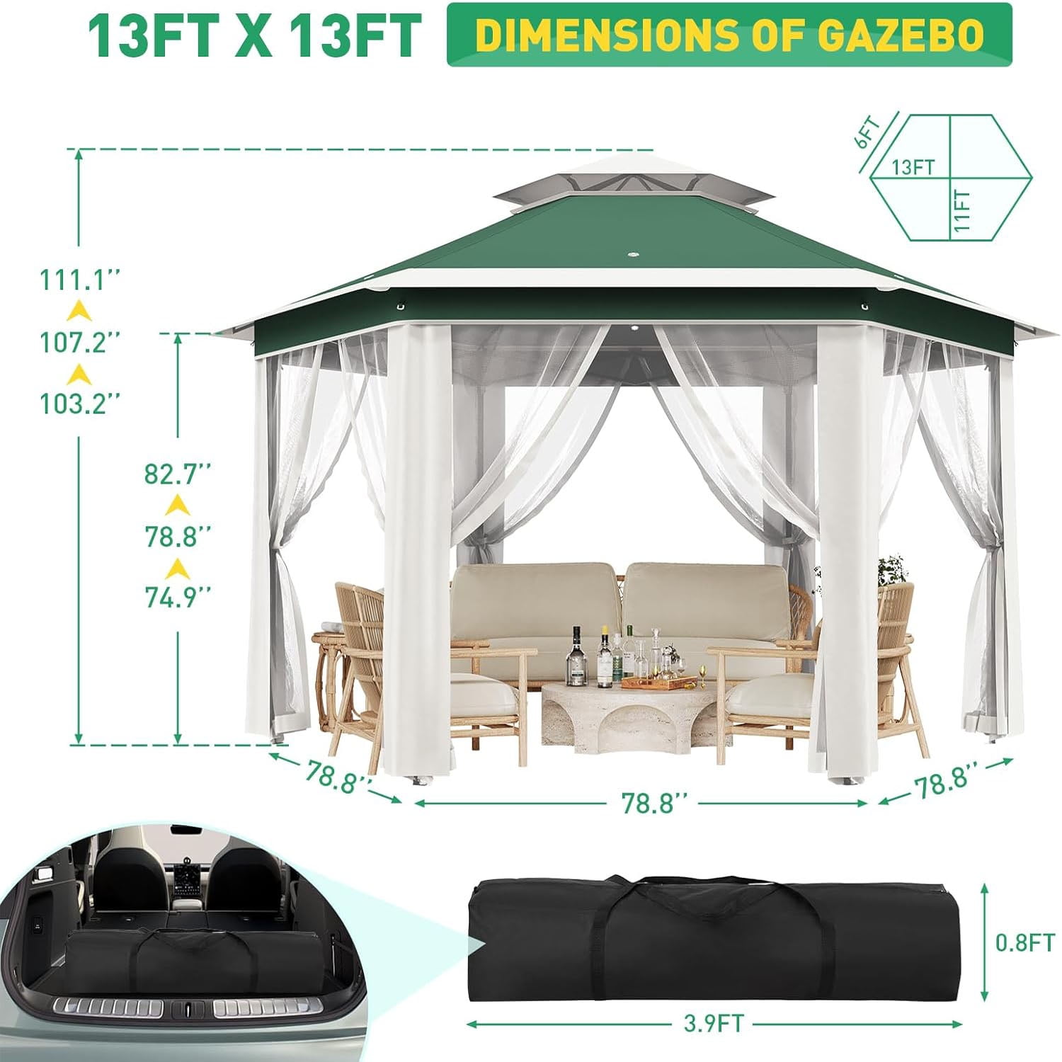 Ataucjin6.5 x 6.5ft, 6 Sided Outside Canopy Tent with Mosquito Netting, Small Outdoor Patio Gazebo Tent with Heavy Duty Steel Frame for Backyard Patio Garden Activities