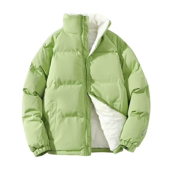 Mens Winter Plus Size Solid Color Zipper Pocket Collar Thick Warm Cotton Padded Jacket Hoodless Coat Thick Coat