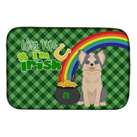 

Longhaired Blue and White Chihuahua St. Patrick s Day Dish Drying Mat 14 in x 21 in