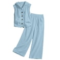 thumbnail image 6 of BRELIL Women's Two Piece Sets V Neck Sleeveless Hoodie Wide Leg Pants Casual Lounge Matching Sets Solid Boho Vacation Travel Outfits Loose Tracksuit, Sky Blue M, 6 of 6