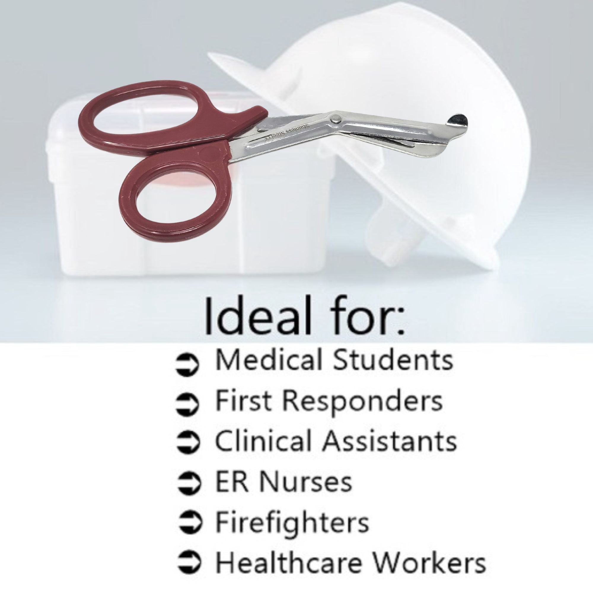 12/Pack Burgandy Handle Trauma Shears 7.25" Stainless Steel Scissors for Paramedics, EMT, Nurses, Firefighters + More