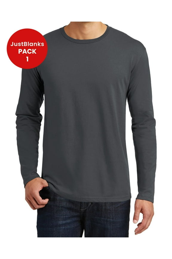 Mens Lightweight Long Sleeve Cotton Tee Comfortable Fit Durable Rib Knit Collar