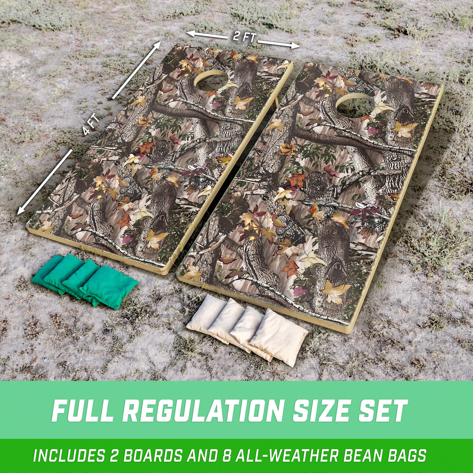 GoSports Tough Toss All Weather Cornhole Outdoor Game - 2 Regulation Size Boards, 8 Bean Bags, and Carry Case - Woodland Camo