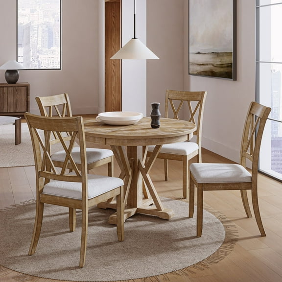 Farmhouse Solid Wood Dining Chairs Set of 4, Upholstered Armless Side Chairs with Cross Back Design and Comfortable High Backrest, Supports 550lb Capacity for Kitchen Dining Room and Living Room Seat